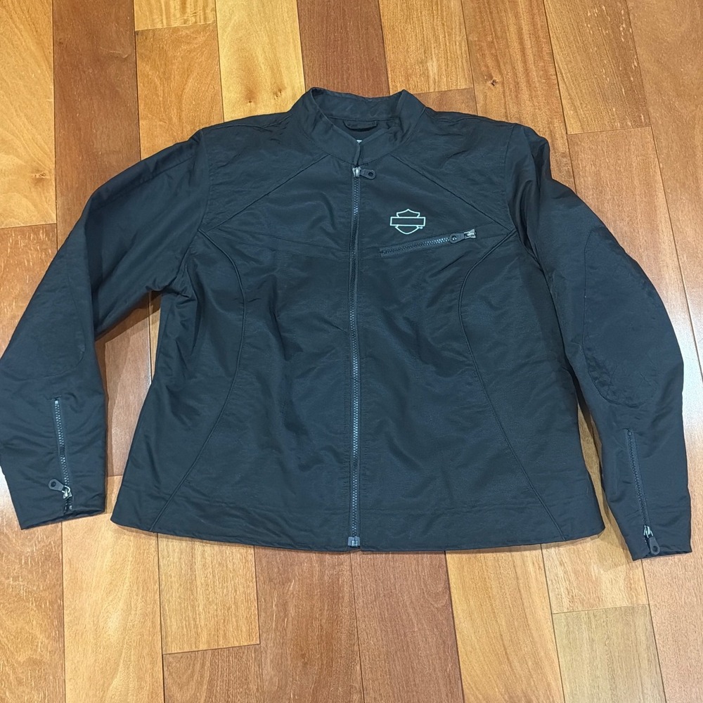Harley Davidson Womens Black‎ Motorcycle Jacket Full Zip Logo Embroidered Size M